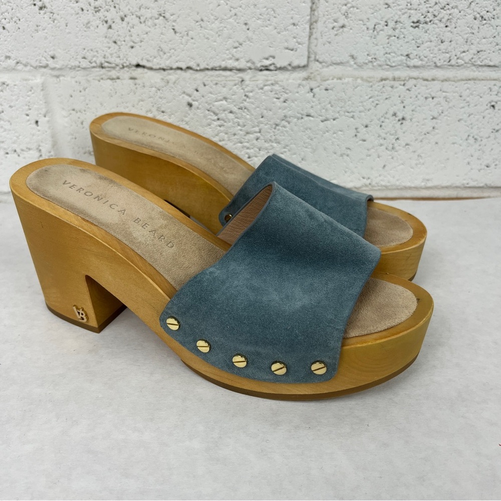 VERONICA BEARD Womens Blue Platform Clog Wood Hannalee Heeled Sandal Sz 6.5